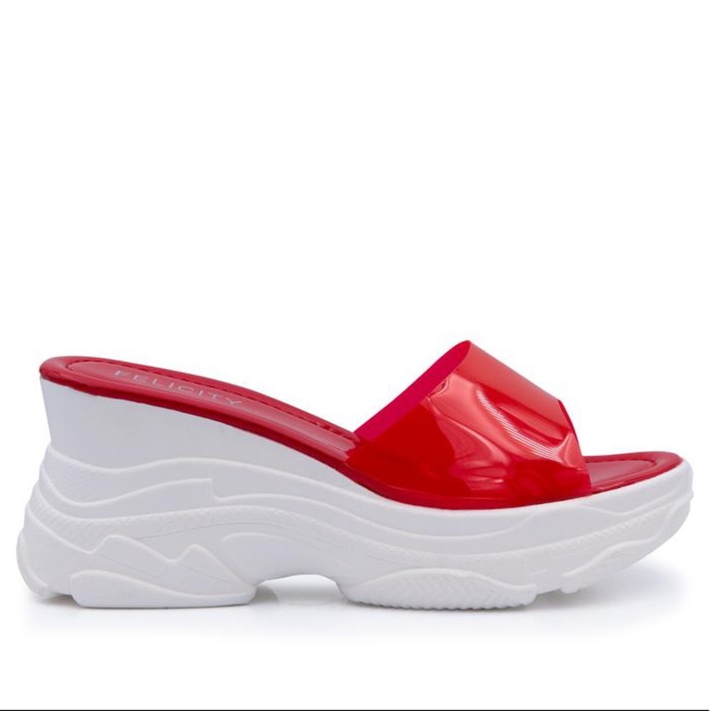 Red clear platform sandal